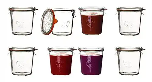 Weck 6 Gläser 500 ml mit Deckel, Gummiringen und Klammern