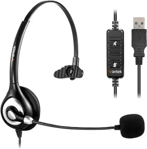 Wantek USB Mono-Headset mit Noise Cancelling für klare Kommunikation