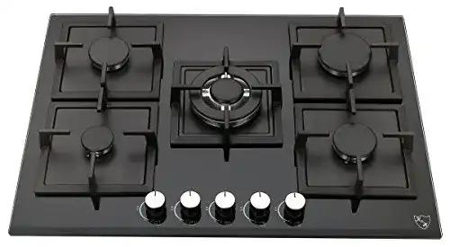 Kochfeld K&H 5 Zonen Glas Gas 70 cm mit Wok Brenner für Erdgas