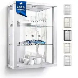 K-Möbel Wandvitrine (80x60x25 cm) aus Glas mit LED-Beleuchtung