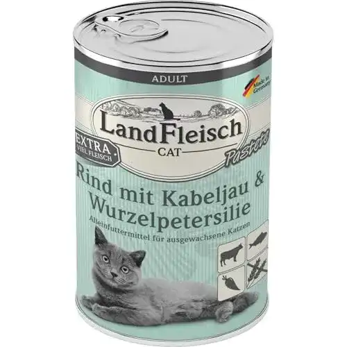 Landfleisch Katzenfutter Rind und Kabeljau 400g