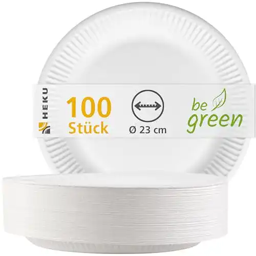 Pappteller Heku Ø 23 cm, 100 Stück, weiß, kompostierbar