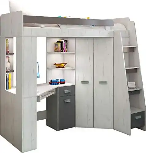 Hochbett mit Schreibtisch, Regal und Kleiderschrank von FurnitureByJDM
