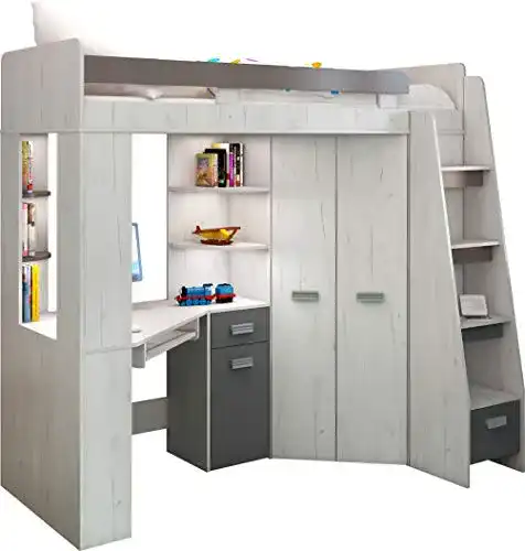 Hochbett mit Schreibtisch, Regal und Kleiderschrank von FurnitureByJDM