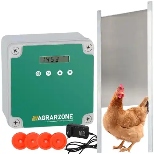 Automatische Hühnerklappe Agrarzone mit Batteriebetrieb und Schieber 40 x 30 cm