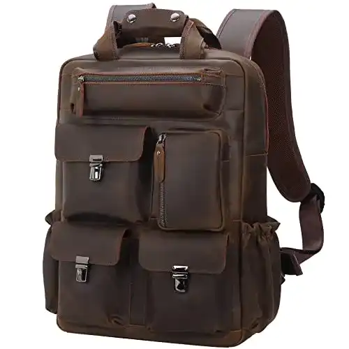 Lederrucksack von TIDING für Herren mit Platz für 15,6 Zoll Laptop