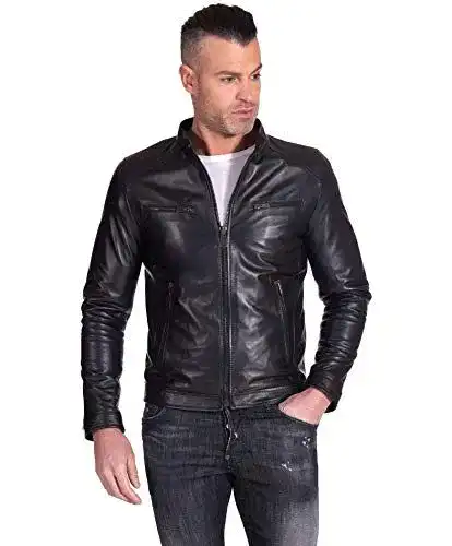 Motorrad-Lederjacke für Herren D’Arienzo in Schwarz aus Echtleder