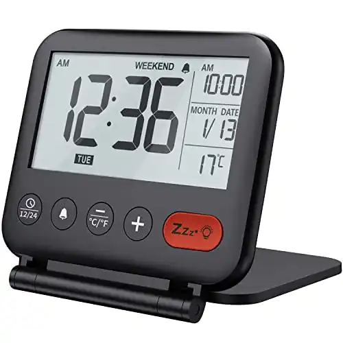 Noklead Mini Digital Reisewecker mit Temperaturanzeige und Snooze-Funktion