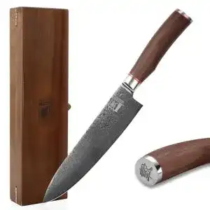 Zayiko Kurumi Damastmesser 20 cm Klinge – Profi Küchenmesser aus Damaststahl