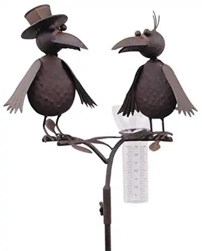 Regenmesser Vogelduo mit Hut aus Metall in Braun