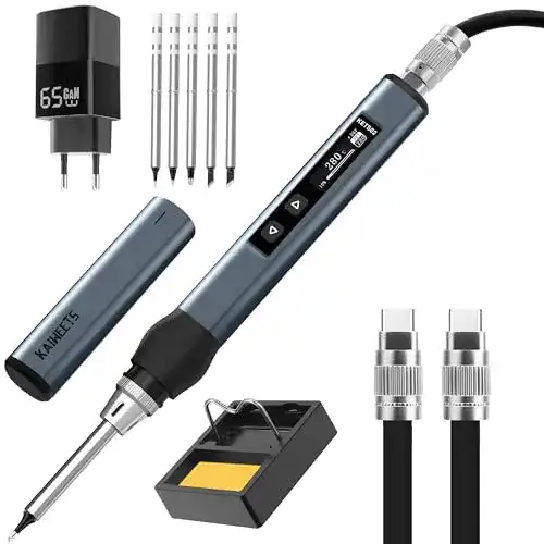 Lötkolbenset KAIWEETS USB C mit 65W, Digitalem Bildschirm und 5 Ersatzspitzen