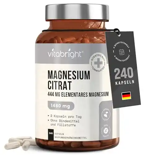 Magnesiumcitrat VitaBright – 1480 mg – 240 vegane Kapseln