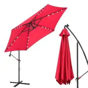 Sonnenschirm mit LED Fiqops Solar 350 cm rot mit Kurbel