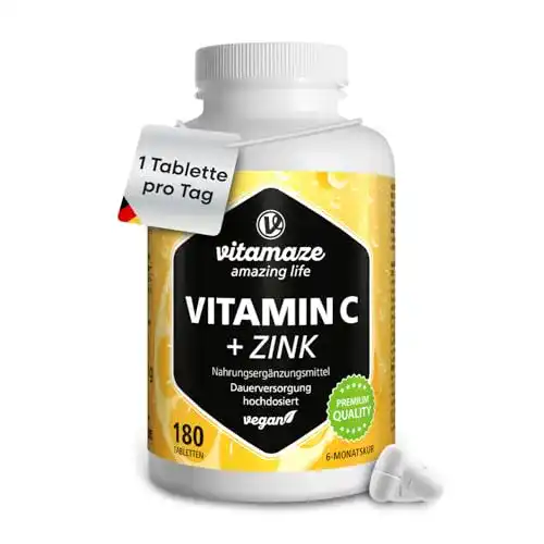 Vitamin C und Zink hochdosiert – 180 vegane Tabletten
