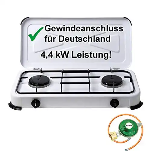 Gaskocher 2-flammig Cago Campingkocher mit Gasdruckregler 50 mbar