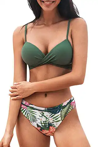 Cupshe Damen Bikini Set Push Up Crossover mit Blumenmuster