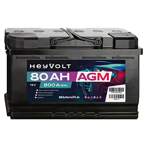 AGM-Batterie 80Ah von HeyVolt für Fahrzeuge mit Start-Stopp-System