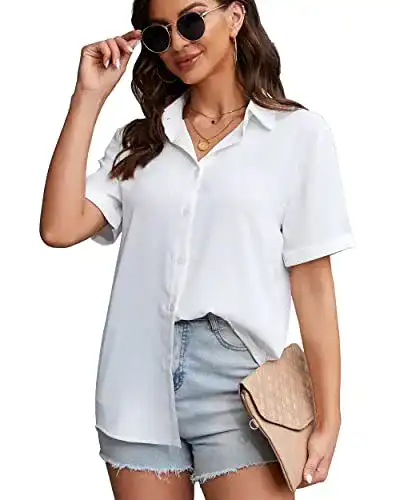 Yamanman Damen Bluse Button-Down-Shirt Kurzarm mit Kragen