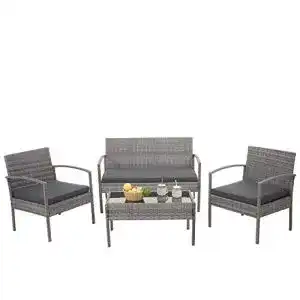 Rattanmöbel Mendler Poly-Rattan Garnitur HWC-F56 für Garten und Balkon