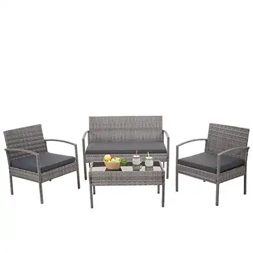 Rattanmöbel Mendler Poly-Rattan Garnitur HWC-F56 für Garten und Balkon
