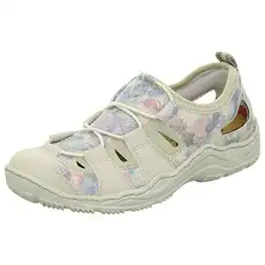 Rieker Damen L0561 Low-Top Sneakers in Weiß mit Blau und Beige