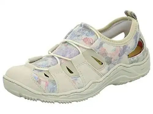 Rieker Damen L0561 Low-Top Sneakers in Weiß mit Blau und Beige