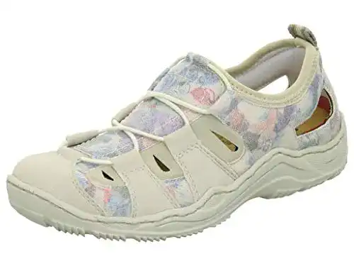 Rieker Damen L0561 Low-Top Sneakers in Weiß mit Blau und Beige