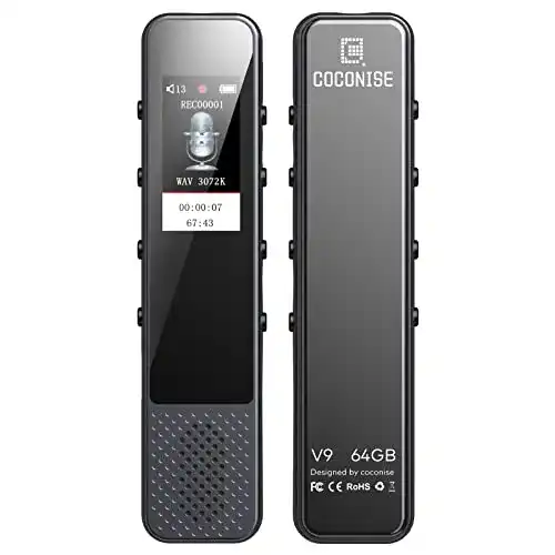 Mini-Diktiergerät Coconise 64GB Digitales Aufnahmegerät mit 3072kbps