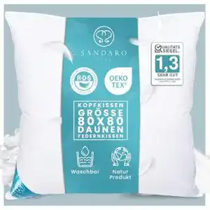Daunenkissen 80×80 cm von Sandaro Home mit 3-Kammer-Konstruktion
