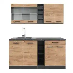 Miniküche Vicco R-Line Singleküche Goldkraft Eiche/Anthrazit 160 cm