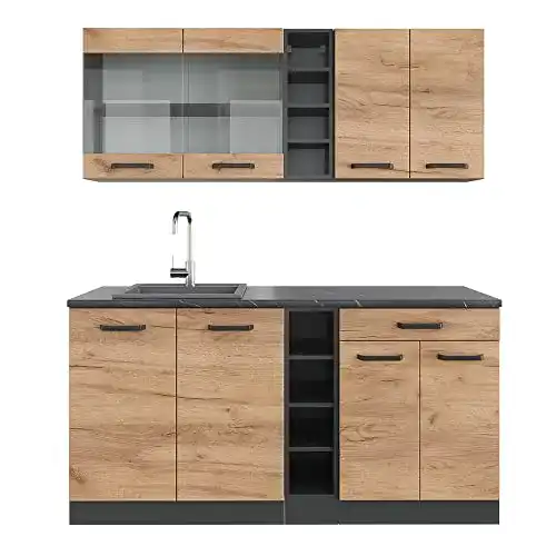 Miniküche Vicco R-Line Singleküche Goldkraft Eiche/Anthrazit 160 cm