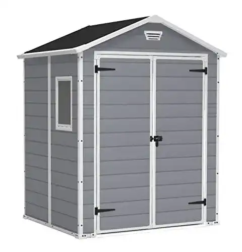 Keter Manor 6x5DD Geräteschuppen – Wetterfestes Gartenhaus mit 4,8 m³ Stauraum