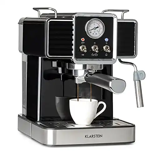 Klarstein Gusto Classico Espressomaschine mit 20 Bar Druck und 1,5 L Wassertank