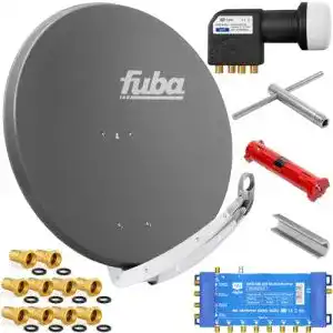 Fuba Satellitenschüssel 85cm für 8 Teilnehmer mit Quattro LNB und Multischalter