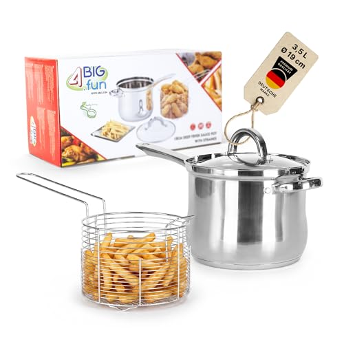 Frittiertopf 4Big.fun 3,5L Friteuse mit Frittierkorb und Glasdeckel
