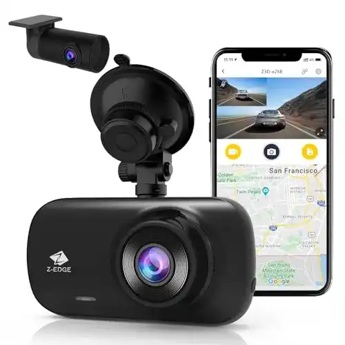 Z-Edge Dashcam mit Front- und Heckkamera, GPS und WiFi
