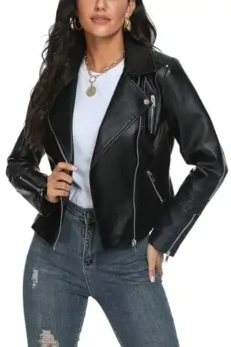 Lederjacke für Damen im Motorradstil aus Kunstleder