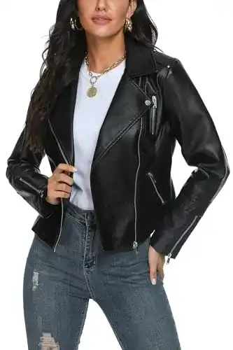 Lederjacke für Damen im Motorradstil aus Kunstleder