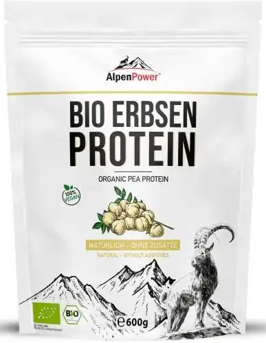 Alpenpower Bio Erbsenprotein 600 g – Reines Erbsenprotein-Isolat