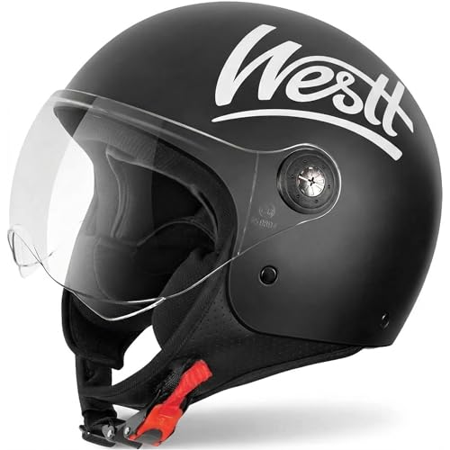 Motorradhelm Westt Classic Jethelm mit Visier für Herren und Damen