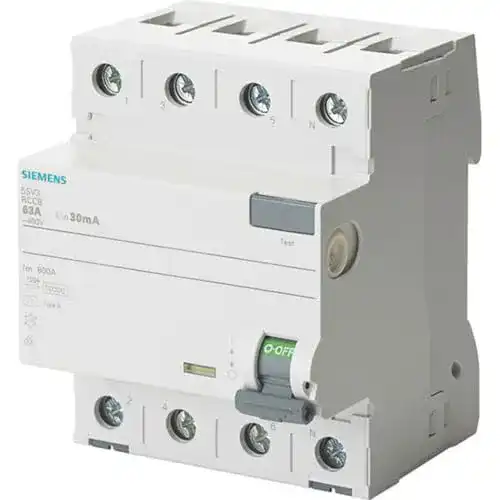 Fi-Schutzschalter Siemens 5SV33444 3P+N Typ B kurzzeitverzögert 30mA 40A 400V