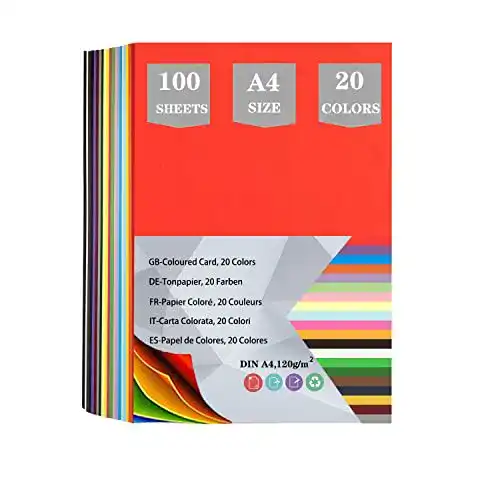 Buntes Tonpapier Azviey 100 Blatt A4 Bastelpapier in 20 Farben