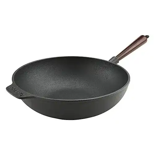 Wokpfanne aus Gusseisen Carl Victor mit Holzgriff, 30 cm