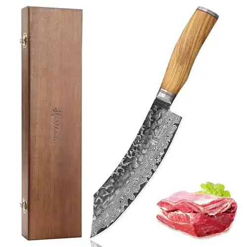 Wakoli Damastmesser mit Olivenholzgriff und Hammerschlag