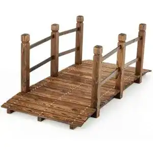 Teichbrücke Costway aus Tannenholz mit Geländern, 150 x 67 x 55 cm