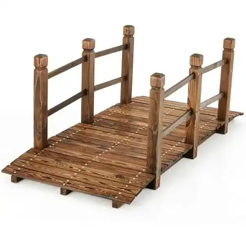 Teichbrücke Costway aus Tannenholz mit Geländern, 150 x 67 x 55 cm