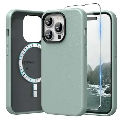 iPhone 14 Pro Leder Case mit Displayschutzfolie von Surphy
