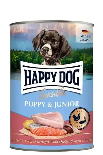 Happy Dog Sensible Puppy & Junior M Nassfutter – Huhn, Lachs, Kartoffel