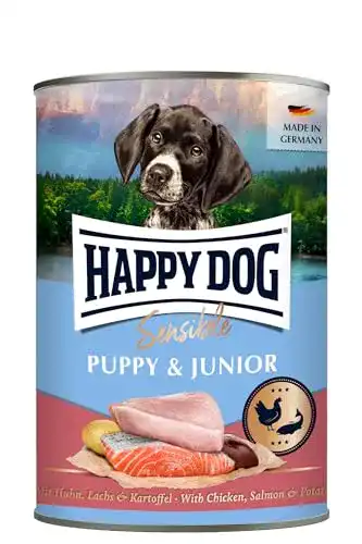 Happy Dog Sensible Puppy & Junior M Nassfutter – Huhn, Lachs, Kartoffel