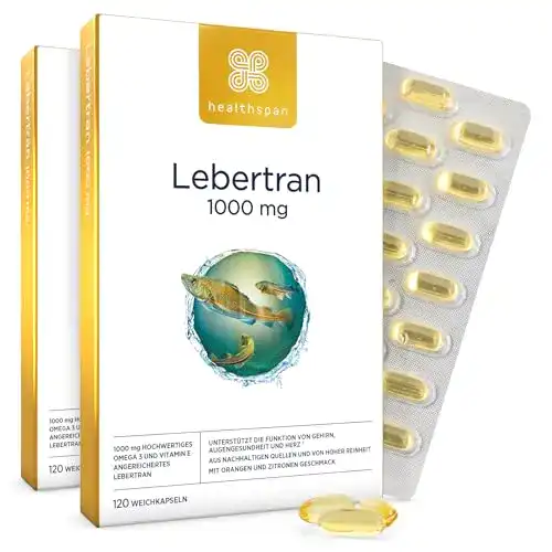 Lebertran-Kapseln Healthspan 1000 mg Omega-3-Fettsäuren DHA und EPA